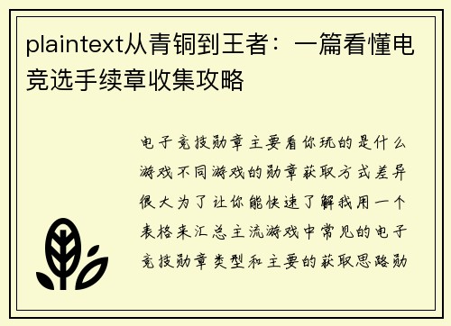 plaintext从青铜到王者：一篇看懂电竞选手续章收集攻略